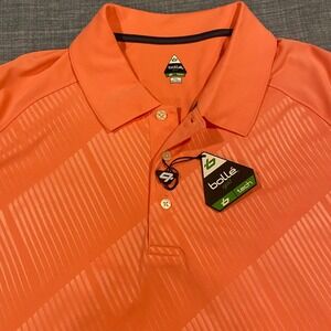 Bolle Golf Tech Polo Shirt Orange Stripe Pattern Men's XL Short Sleeve NWT